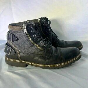 Steve Madden Black Leather Men's Buckle Strap Detail Boots Size 8.5, Pre-owned